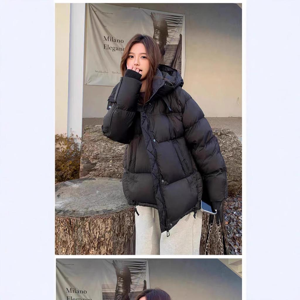 Модная куртка с капюшоном для женщин 2024 года, зимняя свободная утолщенная теплая одежда для хлеба, повседневная куртка, зимняя одежда