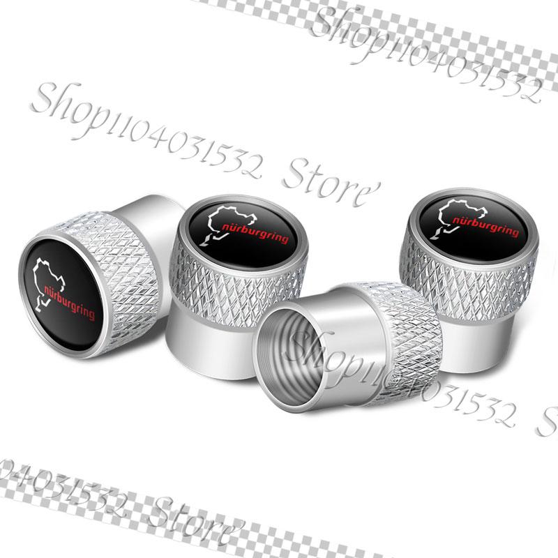 AAWI1 4Pcs Universal Metal Alloy Nurburgring Motor Sport Racing Road Logo Emblem Car Wheel Tire Valve Tyre Air Case Accessories