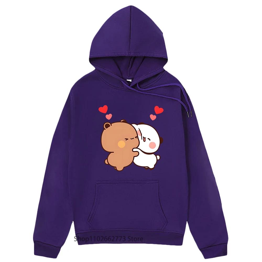 Толстовки с капюшоном для пар с пандой и коричневым медведем для девочек-подростков Kawaii Graphic Bubu Dudu Sweatshirt Women Men Cartoon Clothes