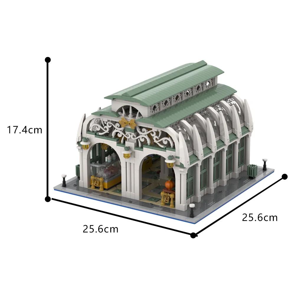 Gobricks MOC Музей Рыночный зал Кубики Модель Рыночный дом Внутренний рынок Mercado Roma Строительные кубики Игрушки Подарок