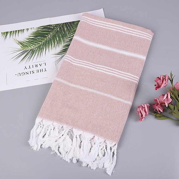 Turkish Cotton Sand-Resistant Striped Beach Shawl/Towel with Tassels