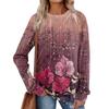 Women's Winter Color-Block Printed Lightweight Brushed-Cotton Round Neck Top