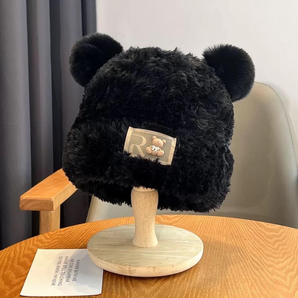 Warm Y2K Bear Ear Hat Cute Beanies Caps Fashion Winter Plush Bear Hat Girls