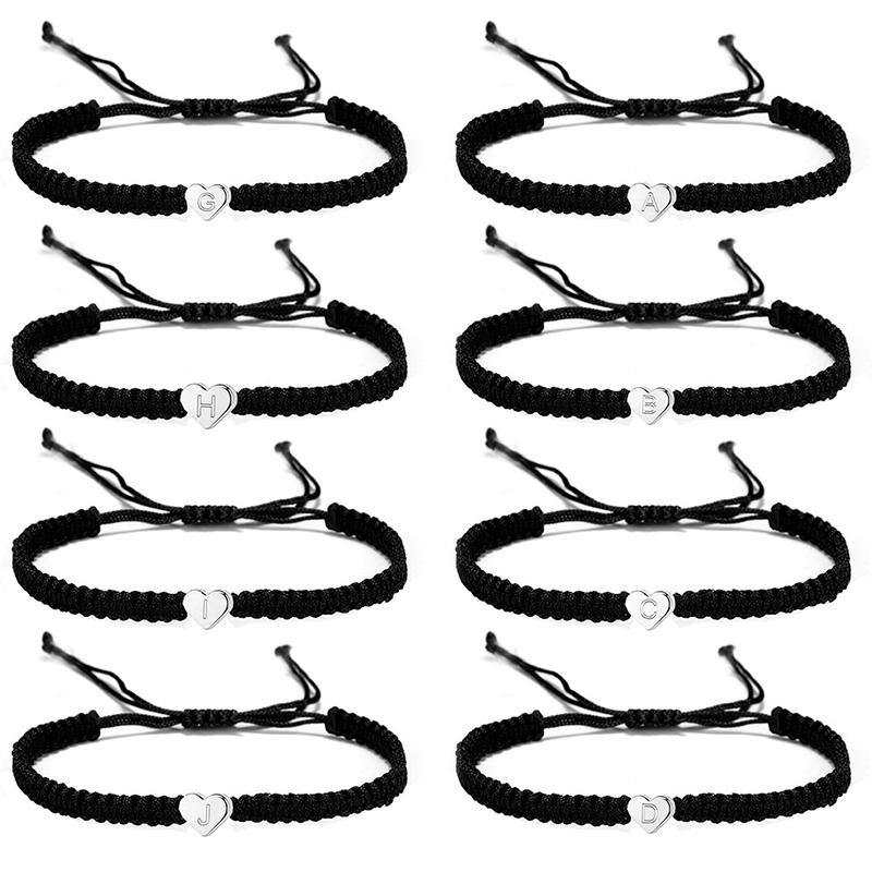 1PC Jewelry Wear-resistant 26 Letters Charm Braided Rope Unisex Bracelet Adjustable Heart Shape Couple Lover