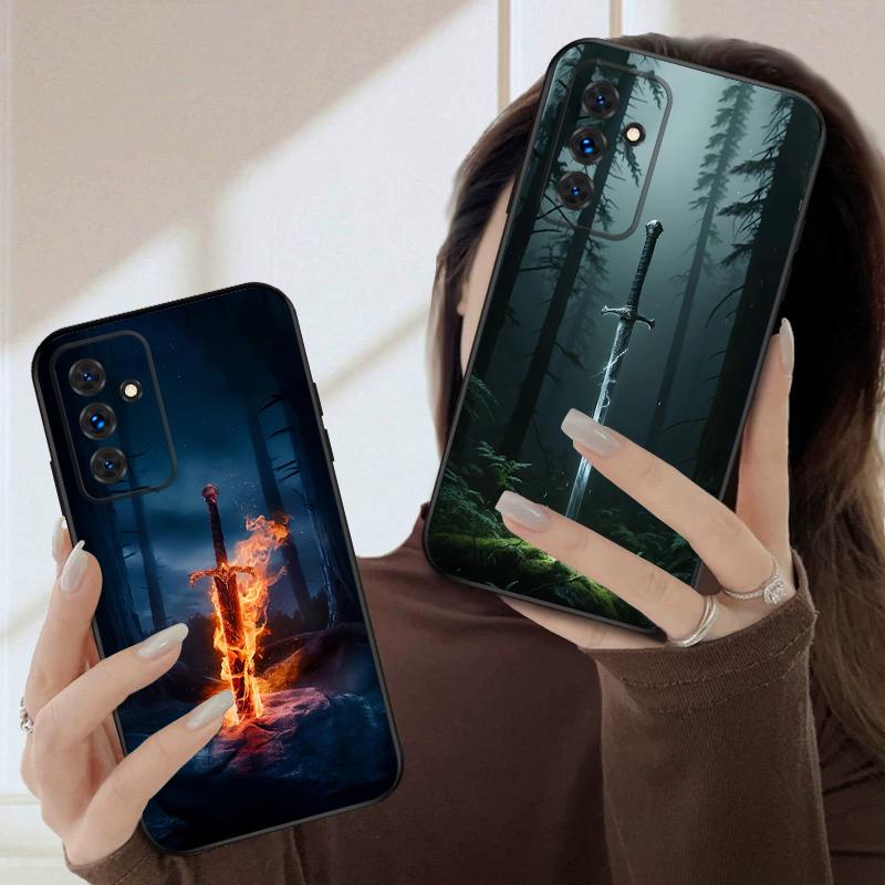 Меч с огнем Для Samsung S20FE S 21 22 23 FE 24 Plus 25 Ultra Galaxy M23 32 34 35 52 53 54 55 5G силиконовый мягкий чехол для телефона