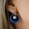 Gift Fashion Korean Vintage Blue Enamel Leaf Drop Pearl Earrings Birthday Gift Ethnic Jewelry For Women