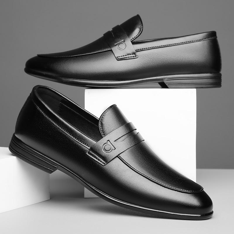 New British Doudou Shoes Men's Solid Color Casual Leather Shoes Cowhide One-pedal Men's Fashion Trend Short Korean Version