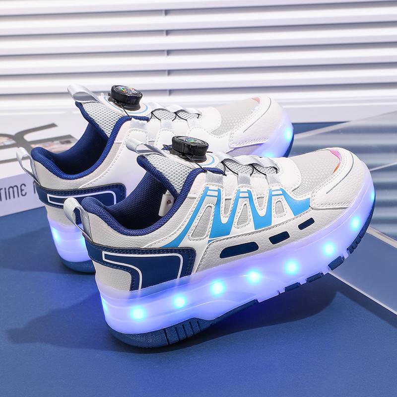 Роликовые кроссовки Детские кроссовки с 4 колесами LED подсветка Светящиеся Детские Светящиеся Модные Уличные Спортивные Обувь Девочки Мальчики Подарки