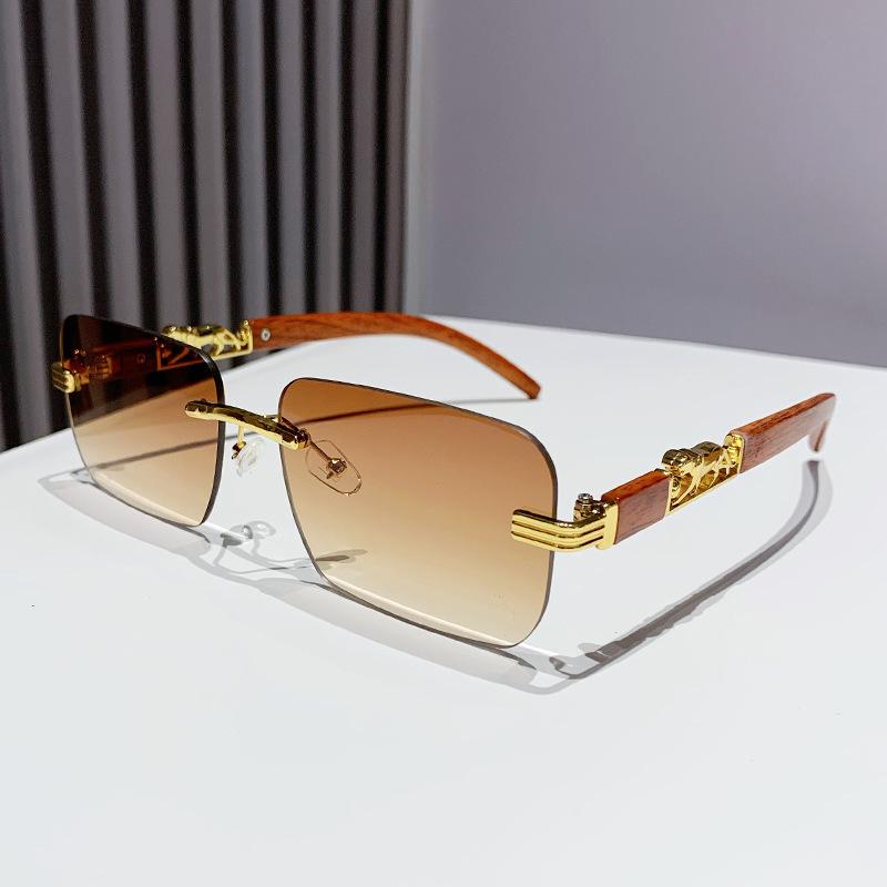 Fashion Vintage Rimless Square Sunglasses Women For Men Sun Glasses Punk Shades Luxury Brand Designer Gold Leopard Eyeglass