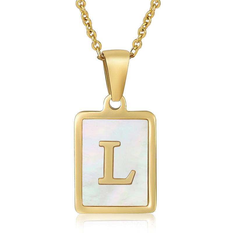 Name Letter Shell Pendant Necklaces White Square Initials Stainless Steel Necklace Gold Color Chain Jewelry for Women