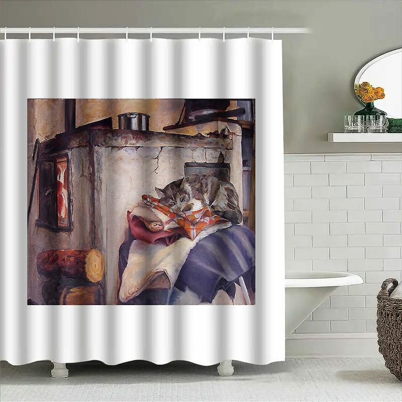 Vintage Farmhouse Bathroom Shower Curtain Rustic Kitchen Decor Farm Life Scenic Print Waterproof Fabric Washable Wall Hanging