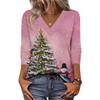 Women's Loose Comfortable Casual Fashion V-Neck Christmas Print 3/4 Sleeve Top