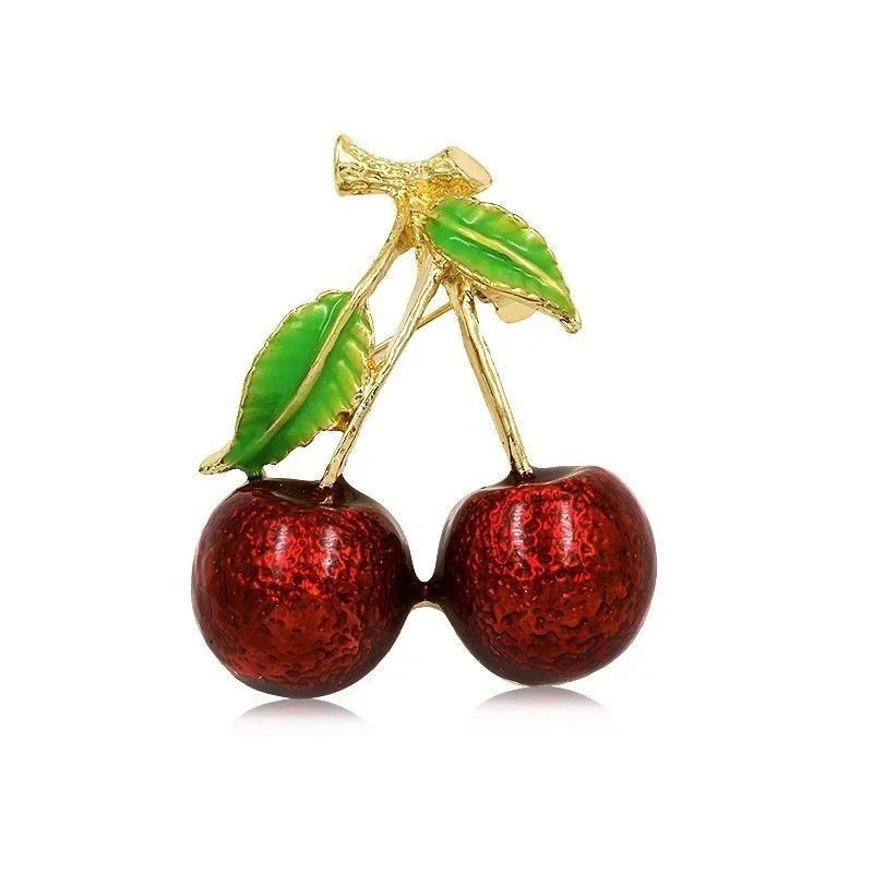 Fashion Cute Red Enamel Brooches for Kids Cherry Brooch Corsage Small Bouquet Hijab Pins Feminino Party Dress Accessories Gifts