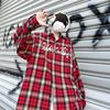 Женская вышитая клетчатая рубашка Boyue, весна и осень, в японском стиле, универсальная, для студентов, модная, повседневная, красная, для мужчин и женщин, уличная одежда