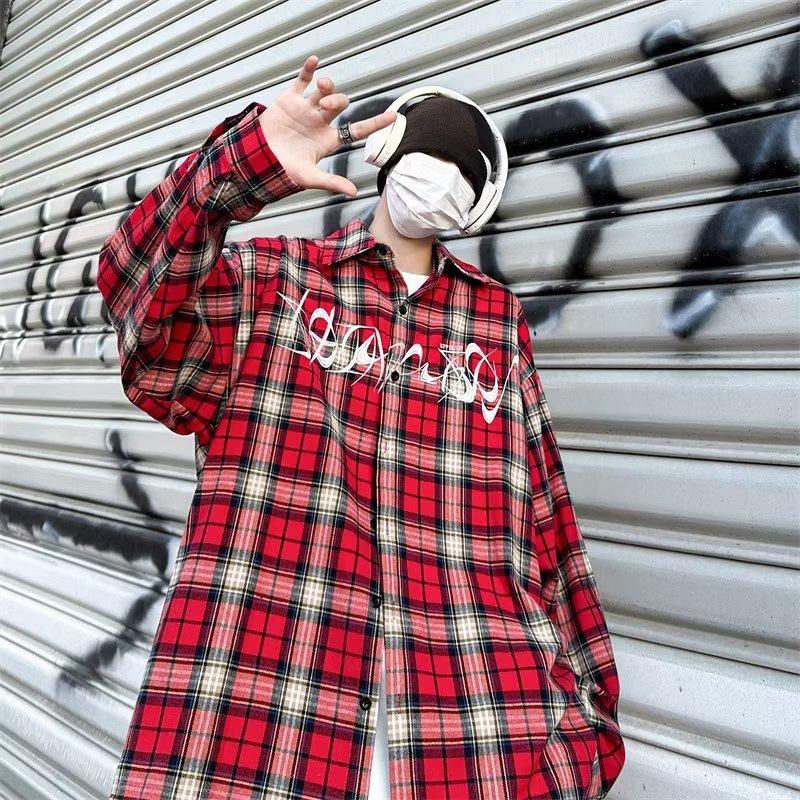 Женская вышитая клетчатая рубашка Boyue, весна и осень, в японском стиле, универсальная, для студентов, модная, повседневная, красная, для мужчин и женщин, уличная одежда