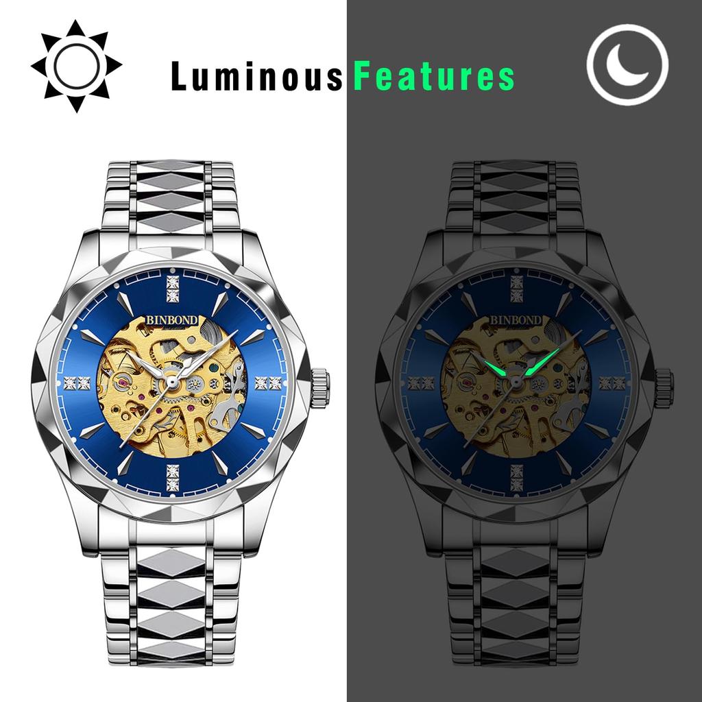 Automatic Skeleton 3ATM Waterproof Luminous Analog Stainless Steel Simple Stylish Casual Business Fashion Accessories Birthday Anniversary Christmas