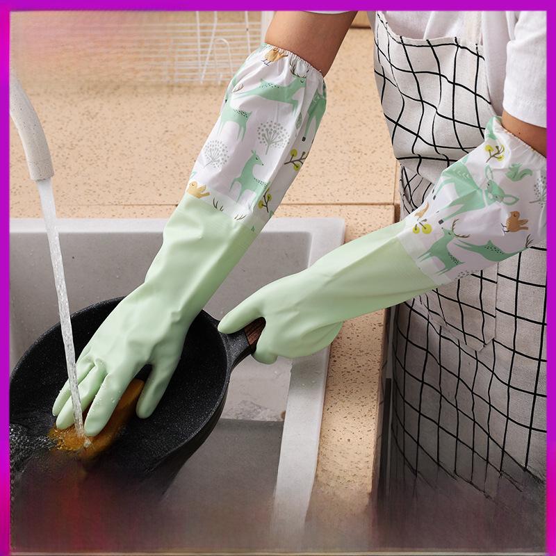 Extended Waterproof PVC Cleaning Gloves - Non-slip, Thin, and Durable for Kitchen, Dishwashing, Housework, and Laundry.
