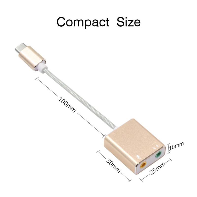 Аудиоадаптер внешней стереозвуковой карты USB Type C с разъемом для наушников 3,5 мм и микрофоном для