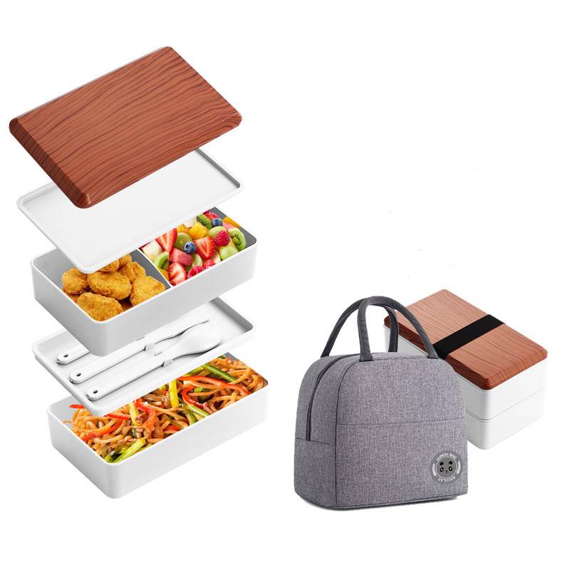 1200ML Stackable Bento Box 2-Tier Food Storage Container Set with Cutlery for Kids Crisper Microwave and Dishwasher Safe