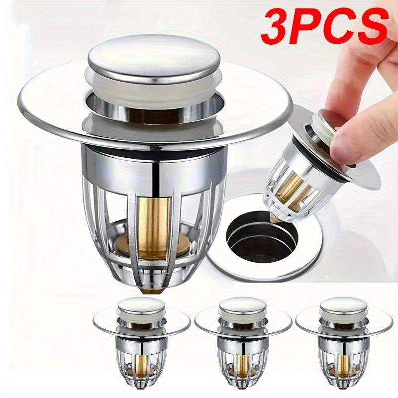 Rebound Drain Plug Filter Basin Pop-Up Chrome Sink Universal Filter With Hair Catcher Bathroom Sink Drain Plug Easy To Push