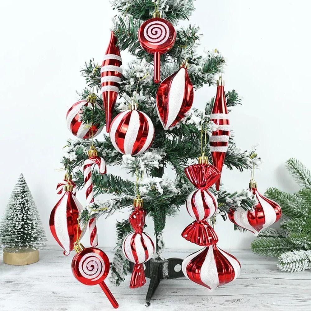 14pcs/set Candy Cane Xmas Tree Hanging Pendants Red Christmas Tree Hanging Ornaments Natal Gift