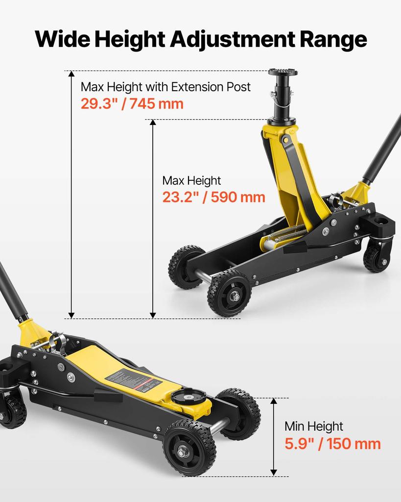 VEVOR Floor Jack, 3 Ton Capacity, Aluminum & Steel Racing Floor Jack with Dual Pistons Quick Lift Pump & Extension Post
