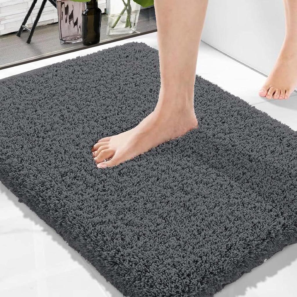 Premium Anti-Slip Microfibre Bathmat - 60cm X 40cm, Steel Grey, Pack of 2, Microfiber