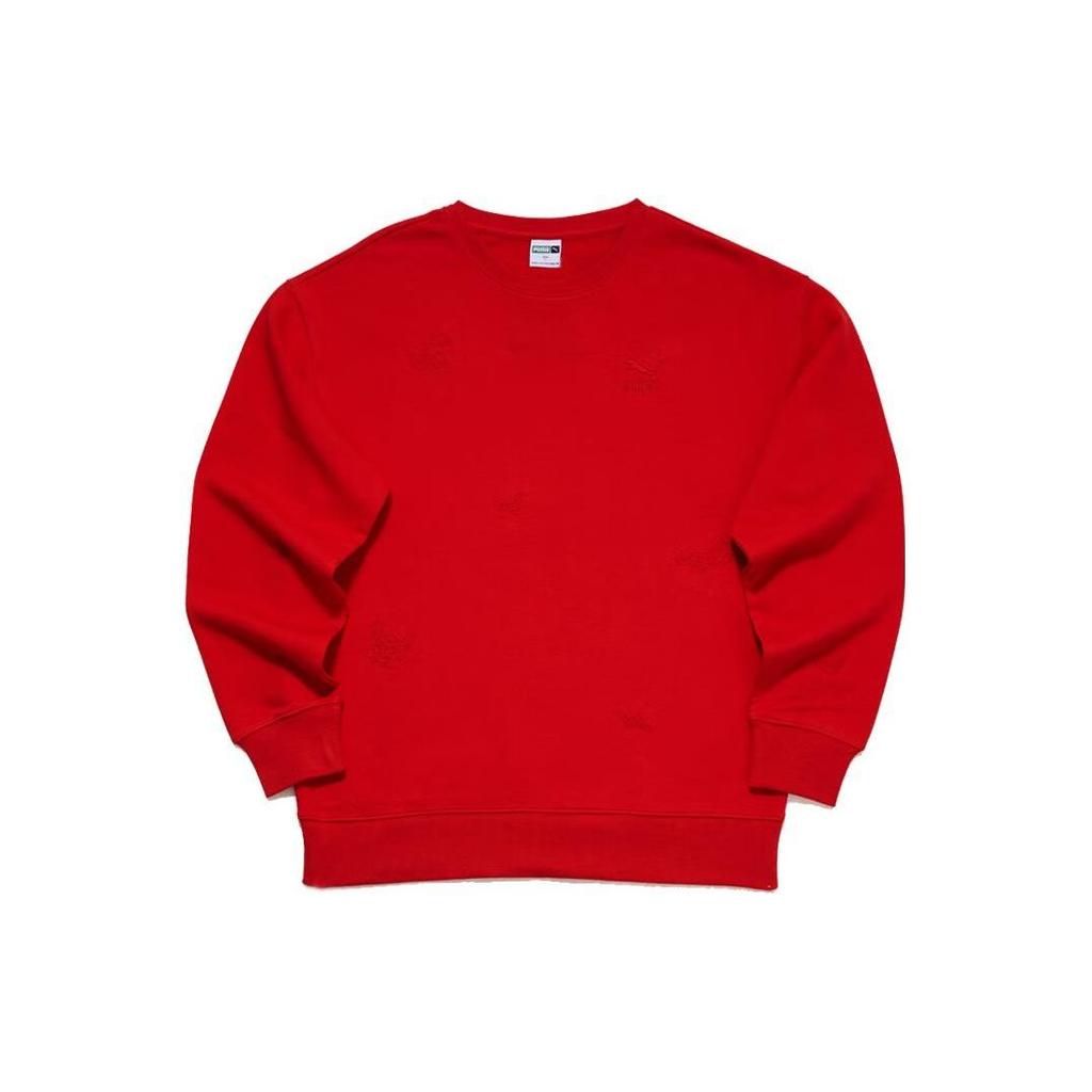 Puma Solid Color Casual Crew Neck Sweatshirt Unisex Tops Red 625253-11