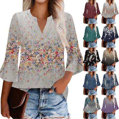 Женская рабочая рубашка с плиссировкой и рукавом 3/4, рубашка с V-образным вырезом, повседневная рубашка с завязками на талии, деловая рубашка