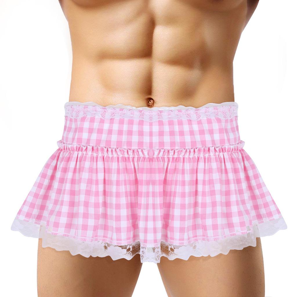 Unisex Men Women Short Skirt Lace Hem Pleated A-line Mini Skirt