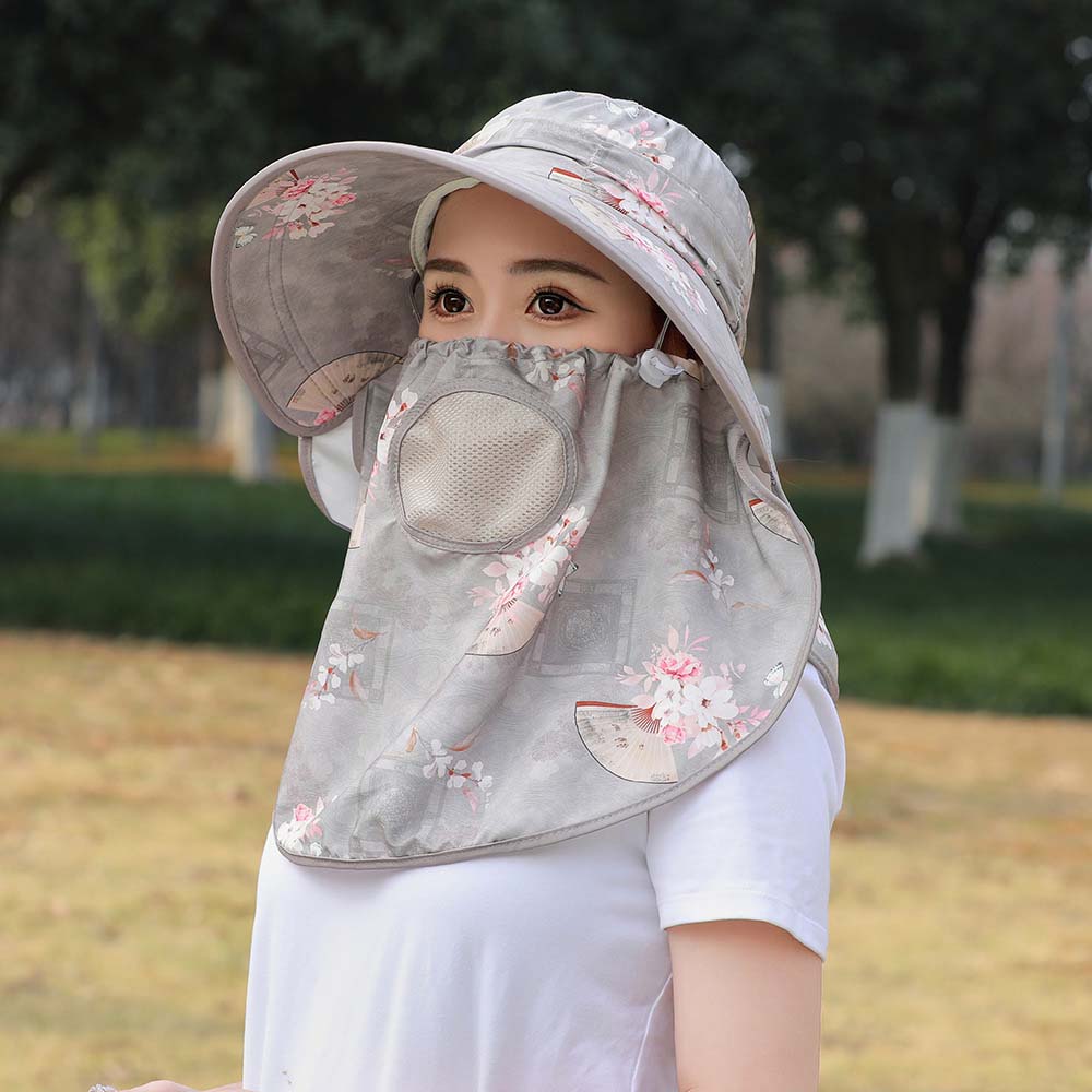 Anti-UV Mask Picking Tea Hat Flower Neck Protection Hat Peaked Cap Sunshade Shawl Cap  Women