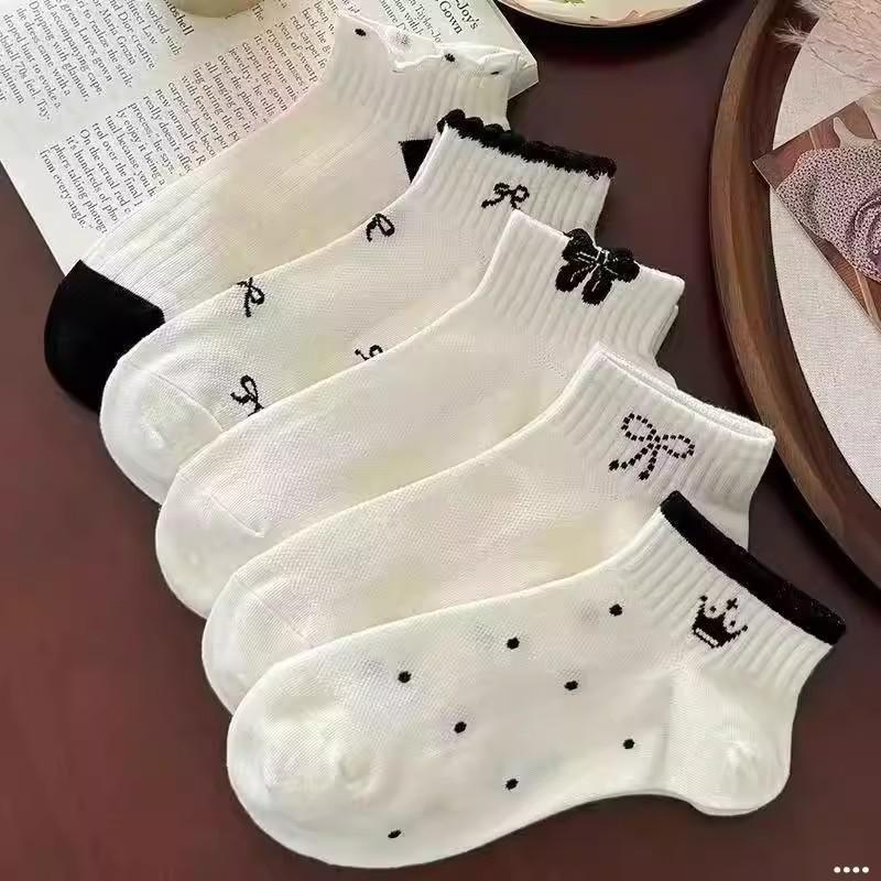 Носки женские короткие модные летние тонкие сетчатые милый бант легкий бортик носки-лодочки студенческие белые универсальные носки