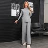 Осенне-зимний женский повседневный вязаный свитер, брюки, комплект из двух предметов, пуловер с длинным рукавом и брюки с широкими штанинами, спортивный костюм