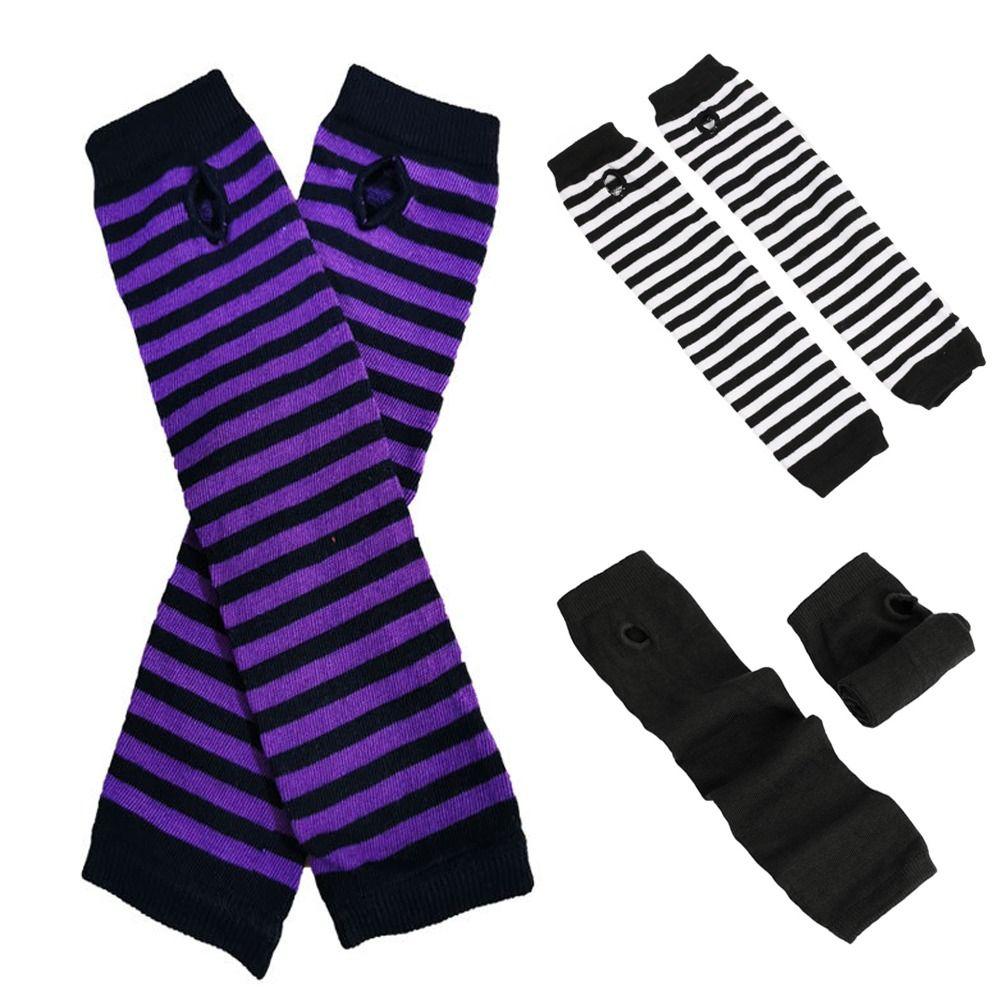 Arm Cover Fingerless Long Glove Striped Cool Stretch Gloves Women Girls Elbow Mitten Winter Season