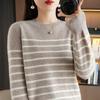 Autumn Striped Knit Sweater Women's Large Size Round Neck Loose Casual Long-sleeved Bottoming Shirt