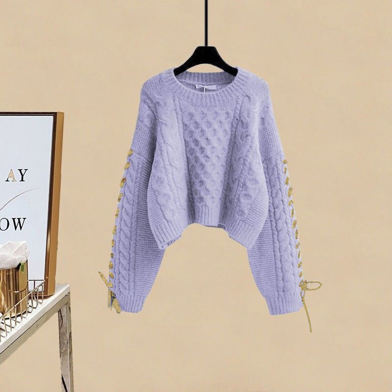 Осень-зима женские юбки костюмы пуловер вязаный свитер трикотажная юбка комплект из двух частей эластичный свитер с круглым вырезом юбка-трапеция наряды