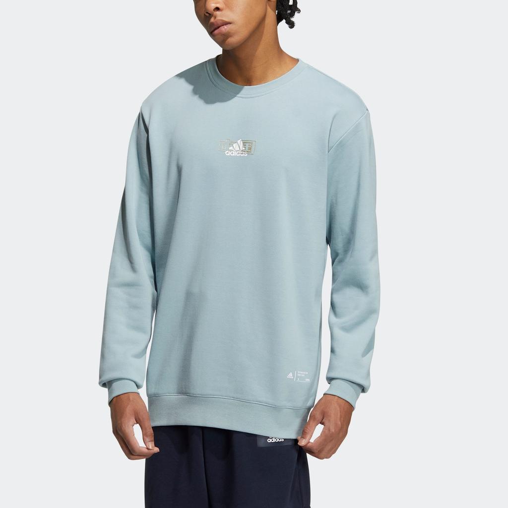 Adidas Китайская толстовка Bos с принтом логотипа бренда, пуловер с круглым вырезом, топы унисекс с длинными рукавами, темно-бирюзовый IB2754