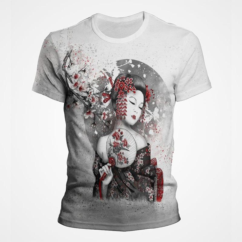 Винтажные японские футболки с рисунком тушью, старинные женские футболки с 3D-принтом для мужчин, повседневные уличные топы, новые летние детские дышащие вещи
