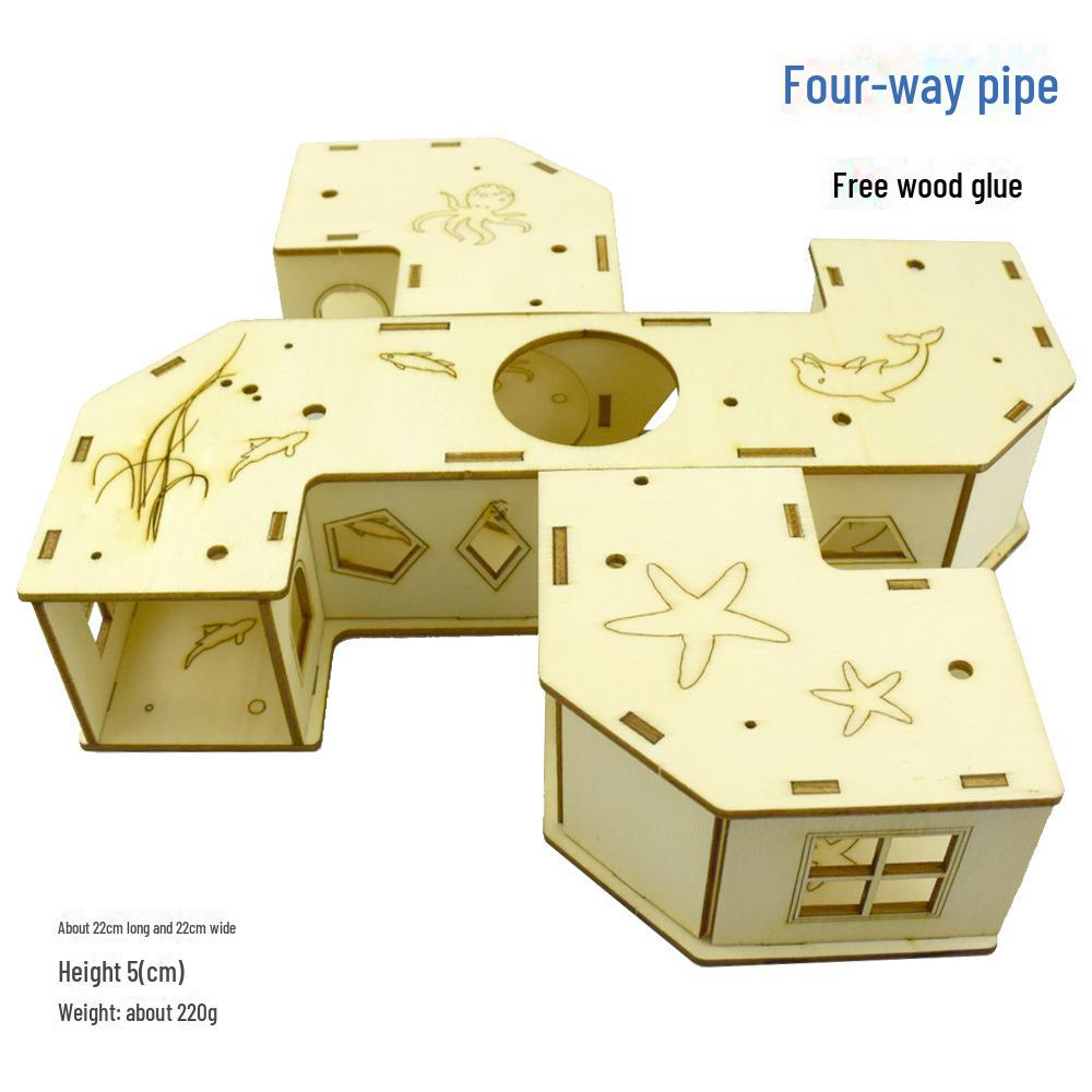 Solid Wood Hamster Play Tunnel: Sports Track, Climbing Stairs, Shelter & Fitness Platform.