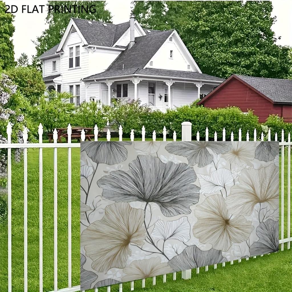2D flat 1pc Ginkgo leaf polyester banner - off-white and golden branches with black leaf patterns photography background