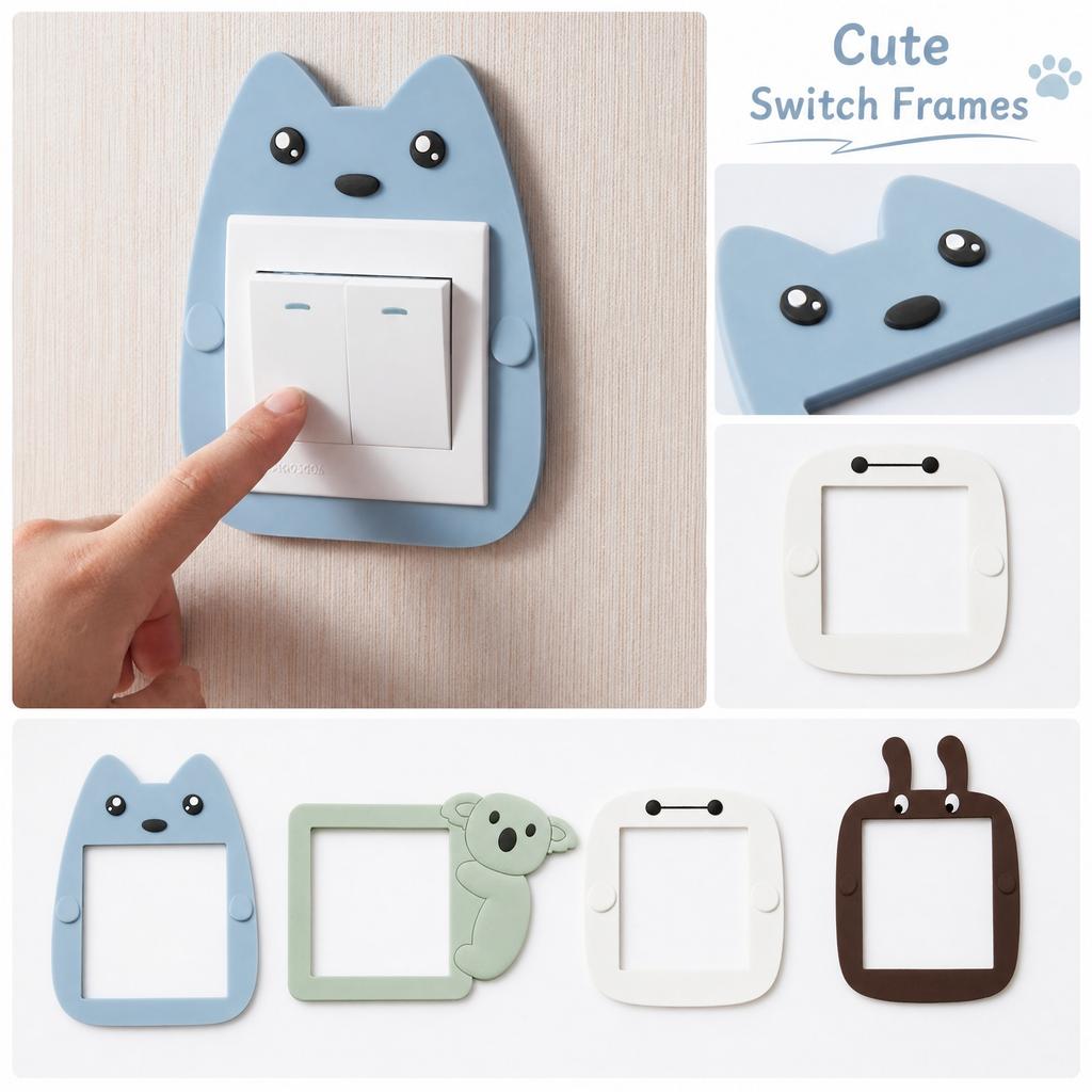 Creative Cat Shape Light Switch Cover Frame for Home Use Decorative Wall Switch Socket Sticker Protector for Standard Outlets