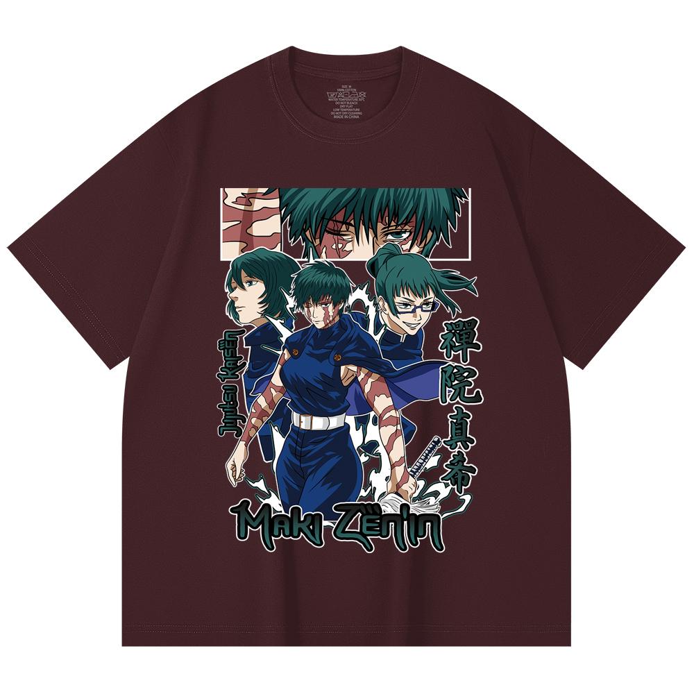 230 Gsm 100% Cotton Jujutsu Kaisen V43 Maki Print Unisex Heavy Cotton T Shirt