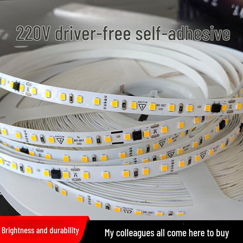 220V LED Self-Adhesive Linear Light Strip, 2835 Soft Light for Troughs and Counters, Driver-Free.
