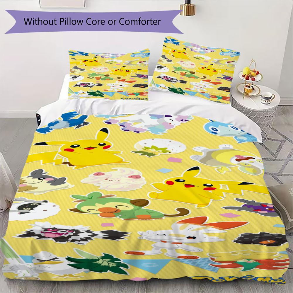 3pcs Pokémon-print bedding set includes a duvet cover and a pair of pillowcases (filling not included), perfect for bedroom use.