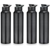 Stainless Steel Water Bottle 1 Ltr For Kids, Boys, Girls, 1 Litre Bottles for Gym, Sports, Fridge Use, School & Office (Sipper Cap - Set of 4, Black)