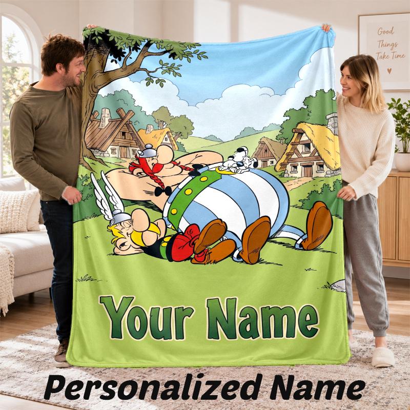Custom Name Asterix Flannel Throw Blanket Personalized Text Soft Blanket Bed Sofa Gift