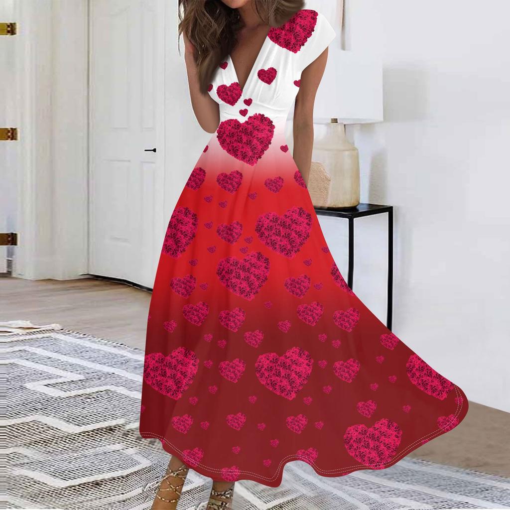 Женские модные повседневные плиссированные платья с V-образным вырезом и завязками на День святого Валентина с принтом