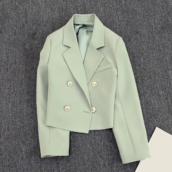 Весенний женский однотонный укороченный блейзер с лацканами и длинным рукавом, двубортный офисный пиджак, костюм, пальто, рабочая одежда