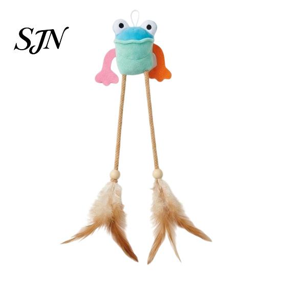 Plush Polyester Cat Toy Frog Toy, Interactive Kitten with Bell And Feathers, Bite Resistant Pet Toys Woven Rope Long Leg Frog, Chew for