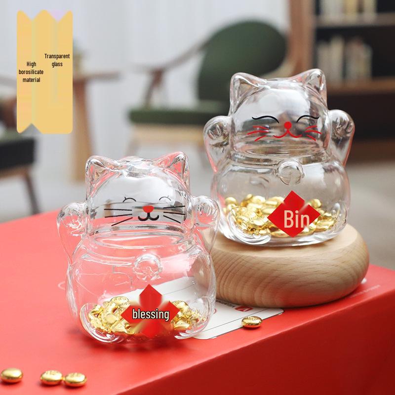 Трехмерная копилка-кошка и банка для подарков из высокоборосиликатного стекла.